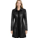 Women's Black Leather Car Coat - Silje