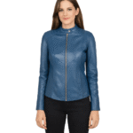 Women's Blue Leather Biker Jacket - Hedda