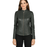 Women's Green Leather Biker Jacket - Hedda