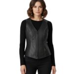 Women's Studded Black Leather Biker Vest ? Svala
