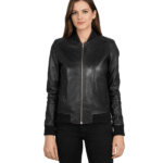 Women's Blue Leather Bomber Jacket - Klara