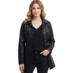 Women's Black Leather Car Coat - Nanna