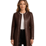 Women's Quilted Maroon Leather Coat - Elina