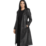 Women's Hooded Black Leather Trench Coat - Tiril