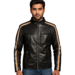 Men's Black Leather Biker Jacket - Njal