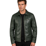 Men's Green Leather Biker Jacket - Kasper