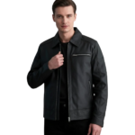 Men's Matte Black Leather Biker Jacket - Kasper