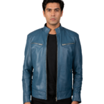 Men's Blue Leather Biker Jacket - Svend