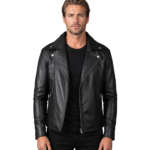 Men's Black Leather Biker Jacket - Tobias