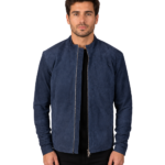 Men's Navy Blue Suede Biker Jacket - Hakon