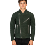 Men's Green Suede Biker Jacket - Roald