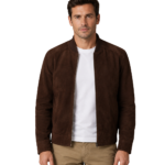 Men's Mocha Suede Bomber Jacket - Kjell