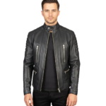 Men's Black Leather Biker Jacket - Lars