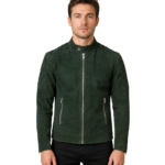 Men's Quilted Green Suede Biker Jacket - Balder