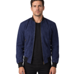 Men's Blue Suede Bomber Jacket - Halvor