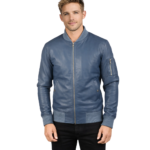 Men's Blue MA-1 Leather Bomber Jacket - Rune