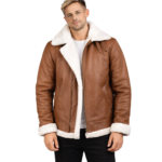 Men's Brown Shearling Leather Bomber Jacket - Ravn