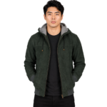 Men's Green Hooded Suede Bomber Jacket - Gunnar