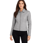 Women’s Grey Classic-Collar Leather Jacket – Freja
